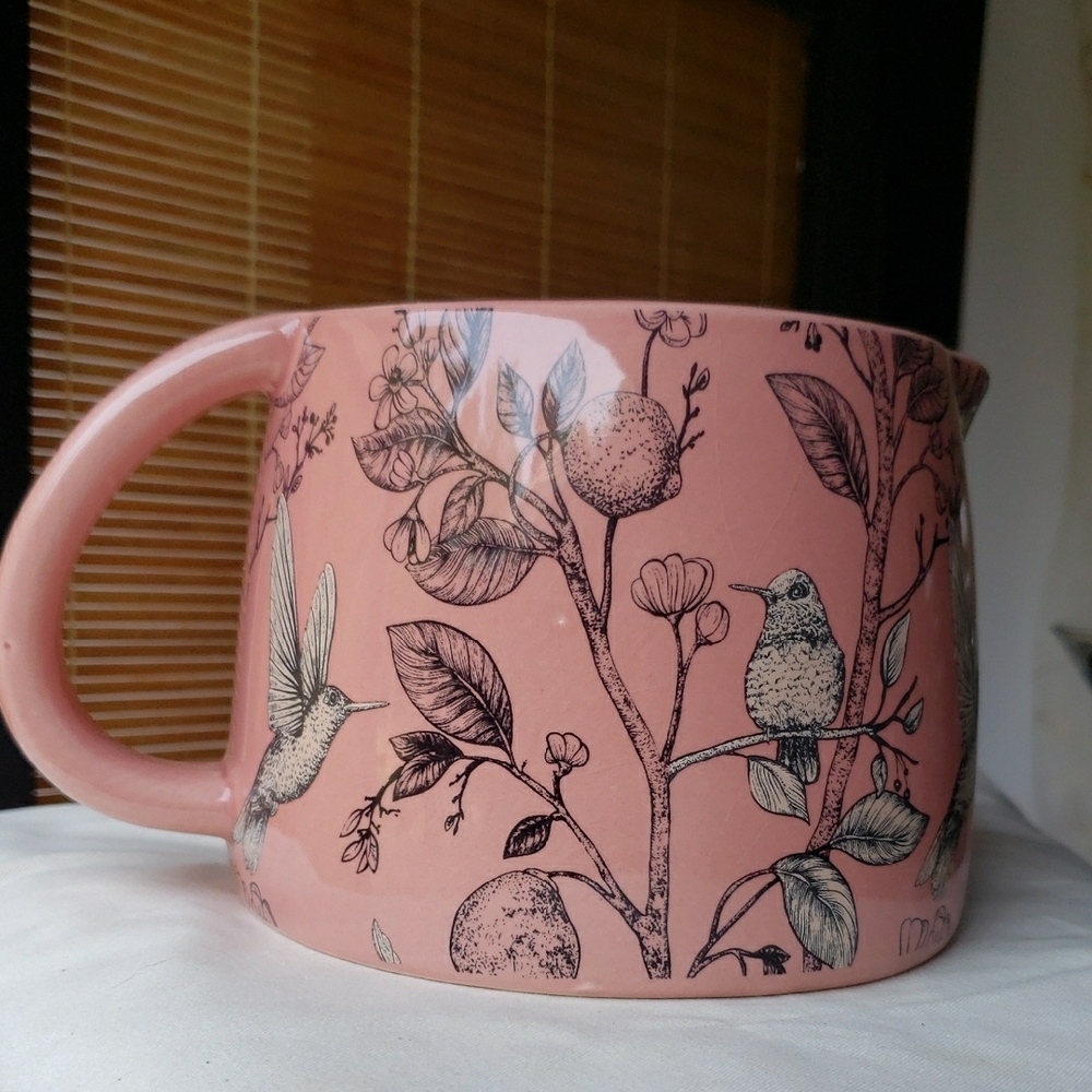 Pink Ceramic Pitcher with Floral Design